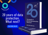 blue background with the book cover and colourful circles in the left upper corner