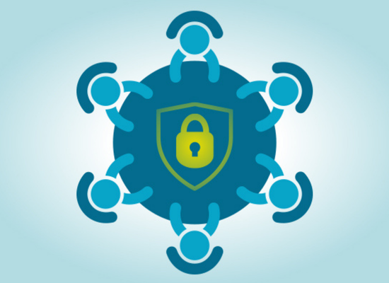 illustration of a table and 6figures sitting around