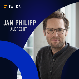 Jan Philipp Albrecht portrait on the right, his affiliation on the left with a blue semicircle