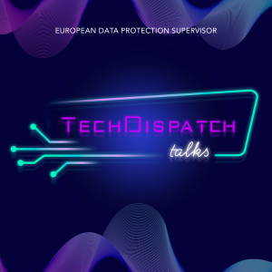 logo of the techdispatch talks series with neon colours and colourful waves in the black background