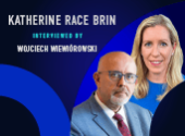 Portraits of Wojciech Wiewiorowski and Katherine Race Brin and their affiliations on the left side with a semicircle