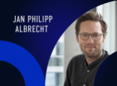 Jan Philipp Albrecht portrait on the right, his affiliation on the left with a blue semicircle