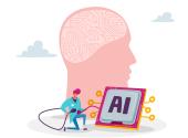 an illustration of an head with a brain and a person plugin cables