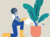 illustration of a person taking care of a plant