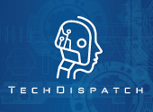 robot and techdispatch name on a blue background as this is the techdispatch publication's logo