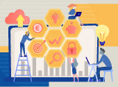 computer screen with different icons showing the possibilities of digital markets and digital servicesnd
